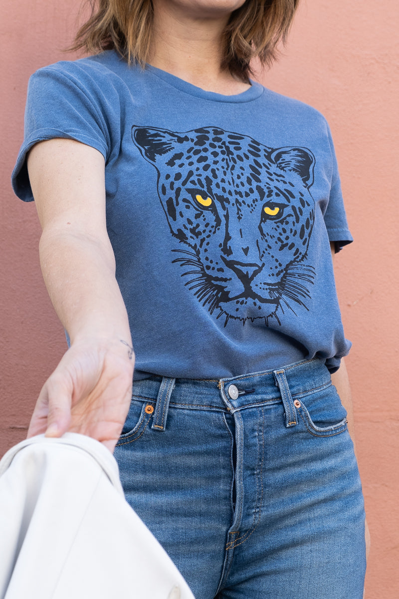 Soft vintage wash Thread Hippie cotton tee in blue.