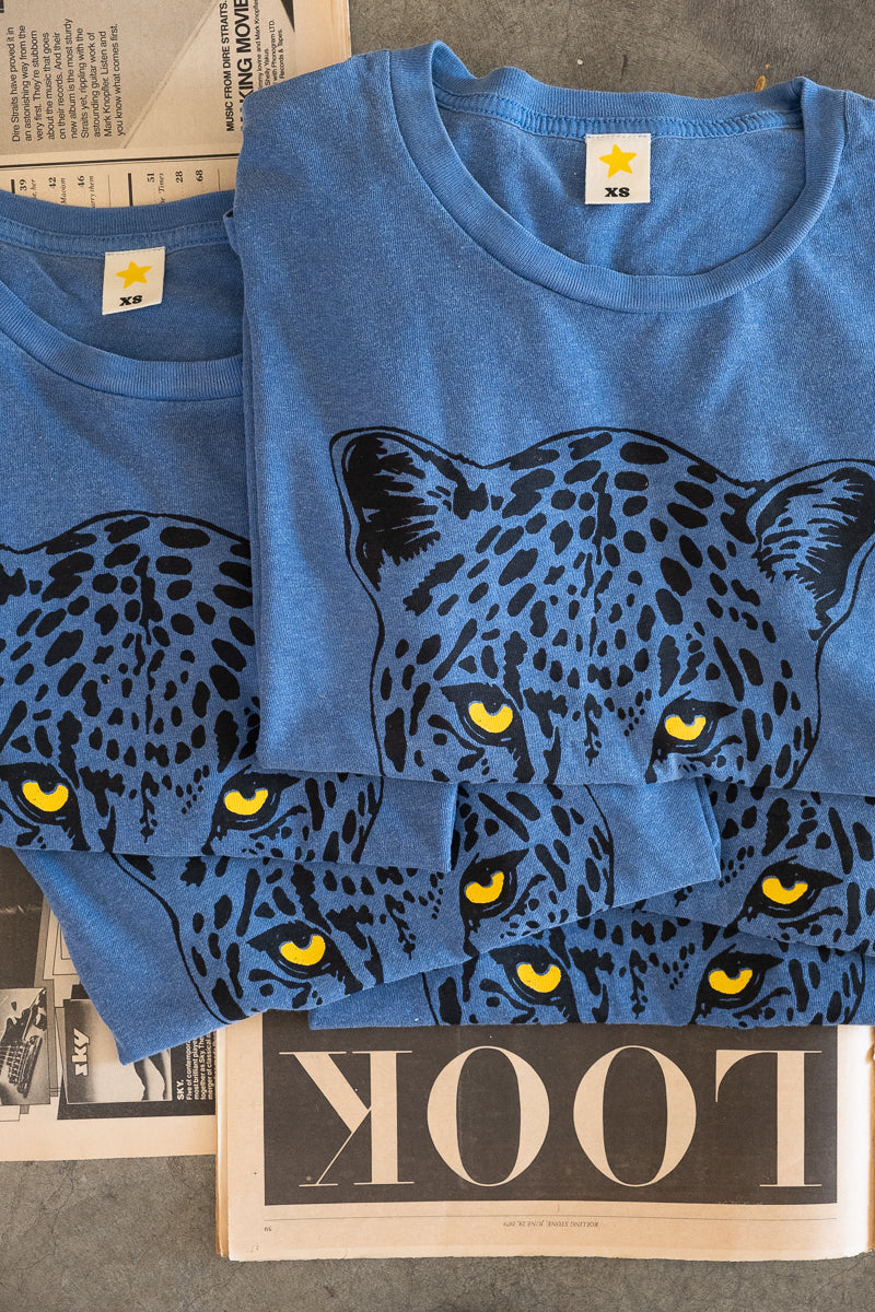 Thread Hippie blue cotton tee with yellow eyes.