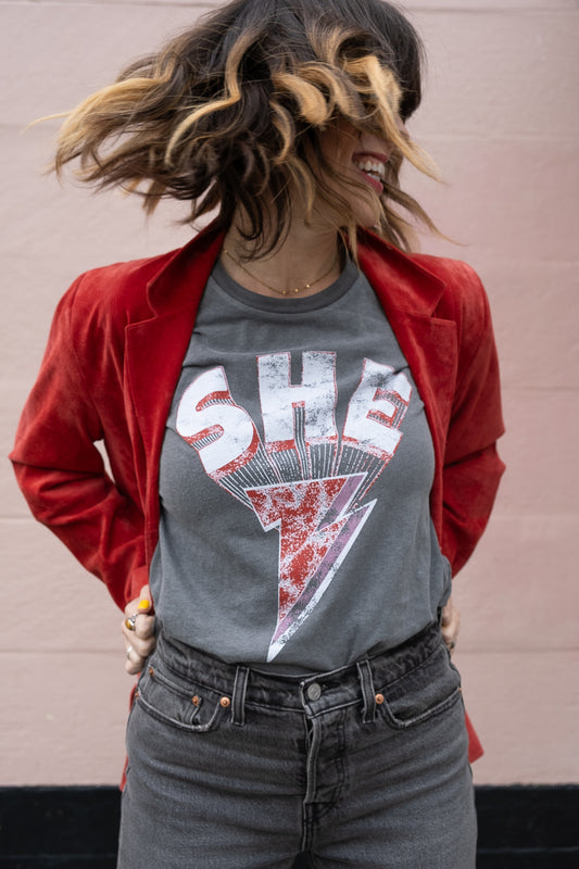 Thread Hippie women's she energy graphic tee on model.