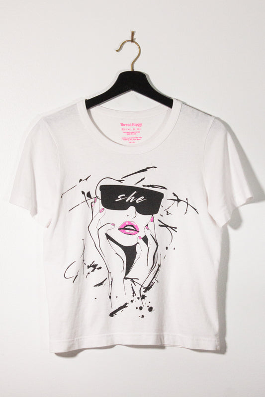 the "she energy II" graphic tee on white
