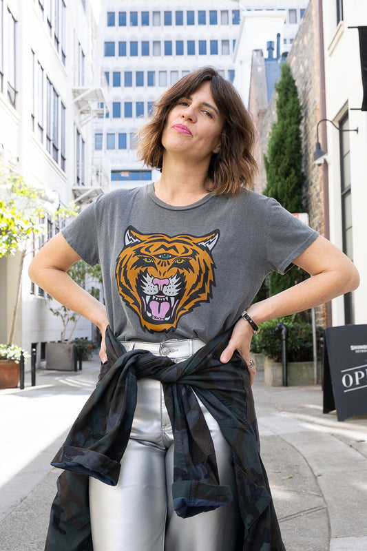 the "cosmic tiger" boxy tee on vintage black