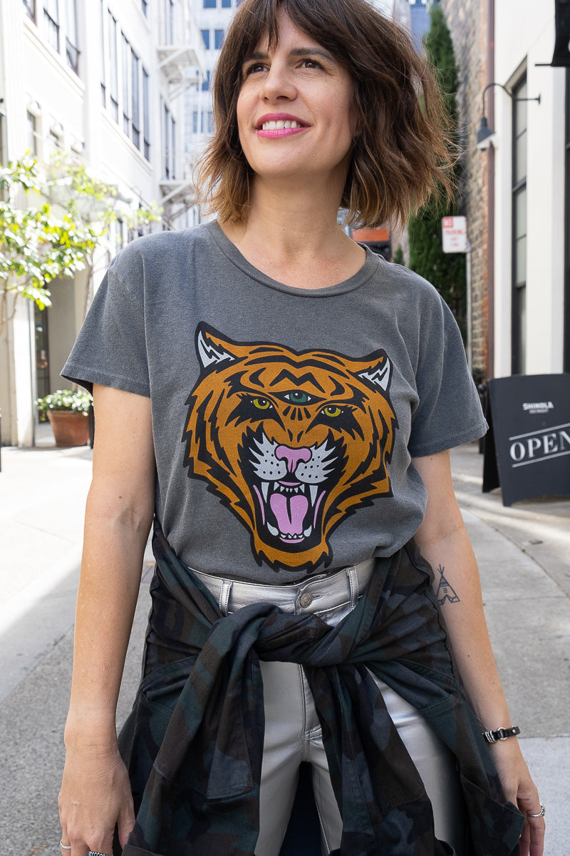 the "cosmic tiger" boxy tee on vintage black