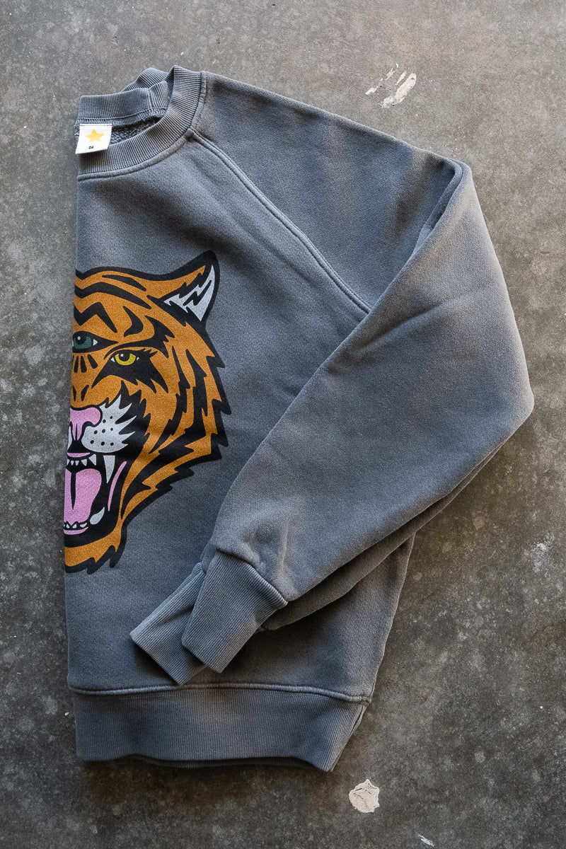 the "cosmic tiger" raglan sweatshirt on vintage black