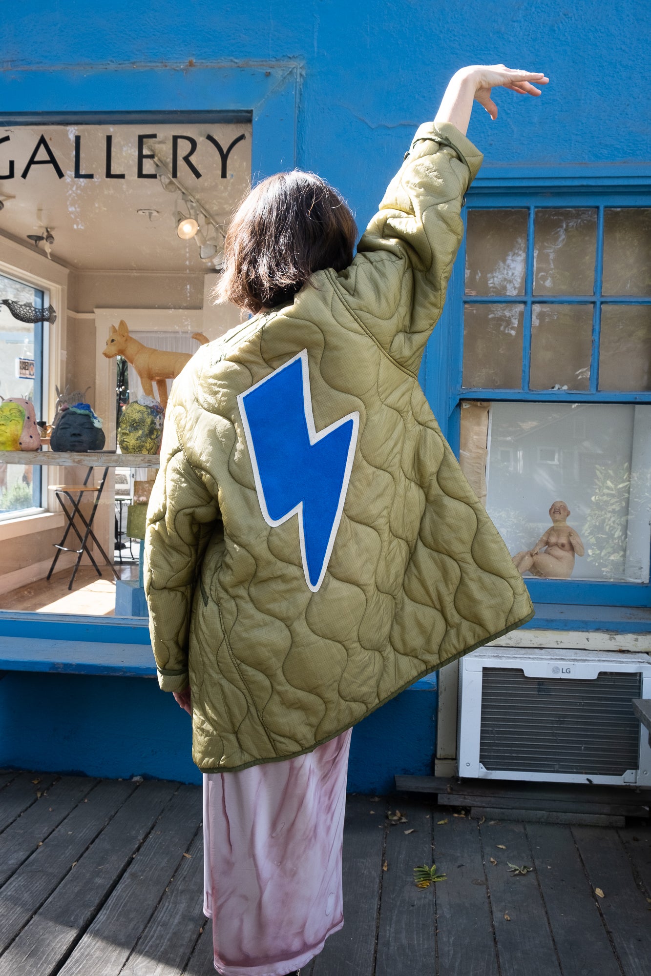 vintage military jacket with bolt - electric blue