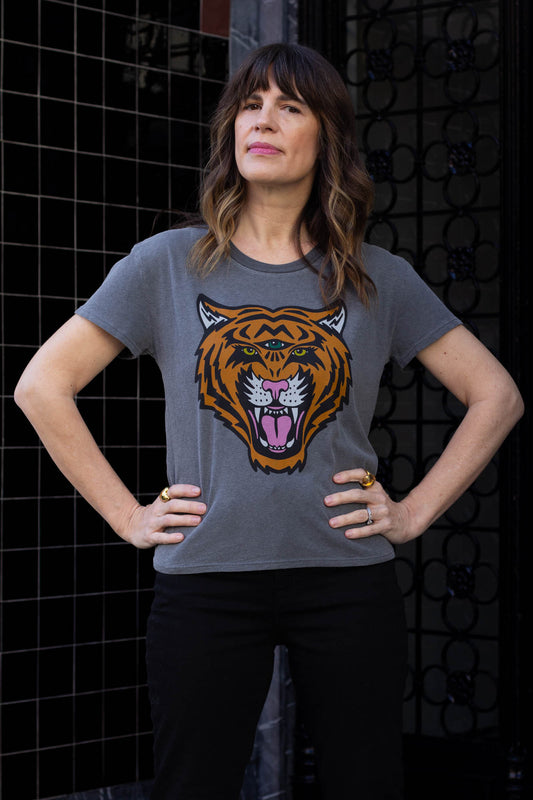 the "cosmic tiger" graphic tee on vintage black