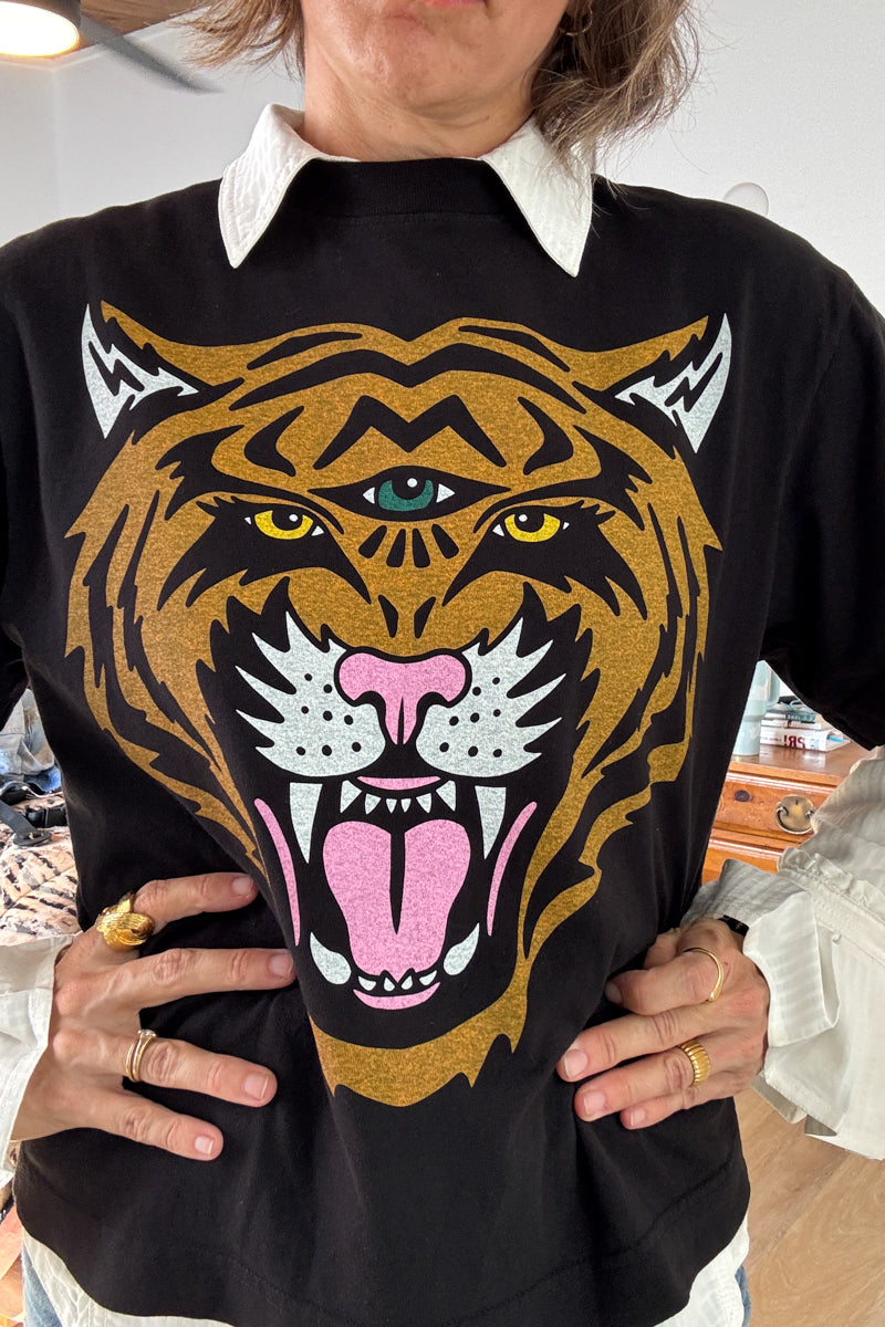the "cosmic tiger II" graphic tee on black