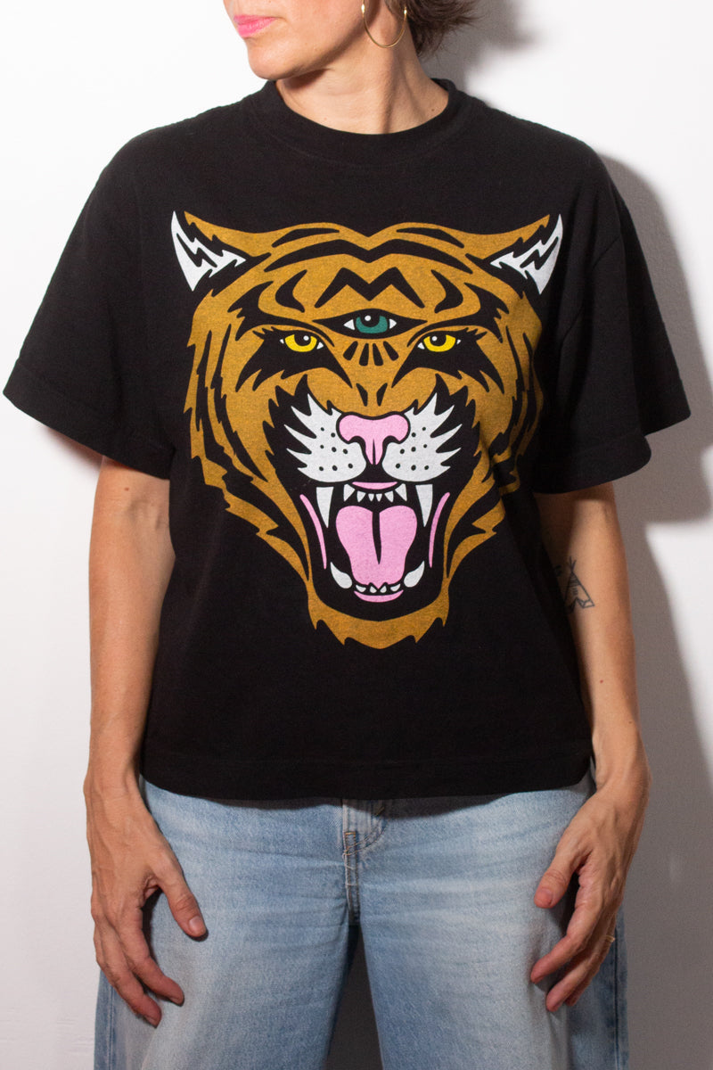 the "cosmic tiger II" graphic tee on black
