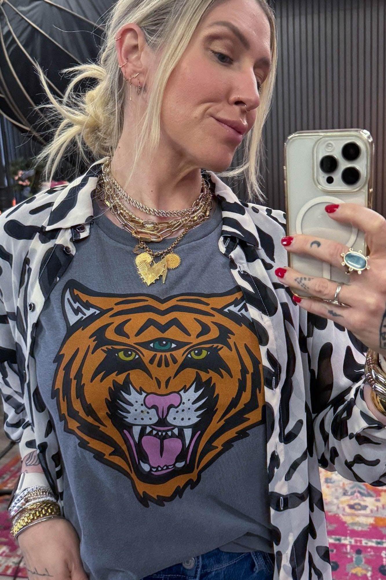 Cosmic Tiger Graphic Tee on Black | Thread Hippie CA
