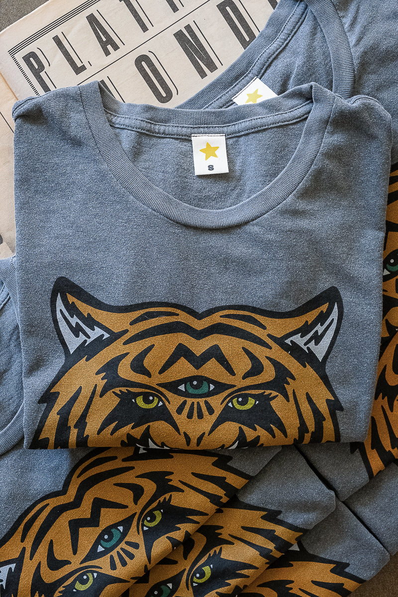 Cosmic Tiger women’s vintage washed boxy tee close details.