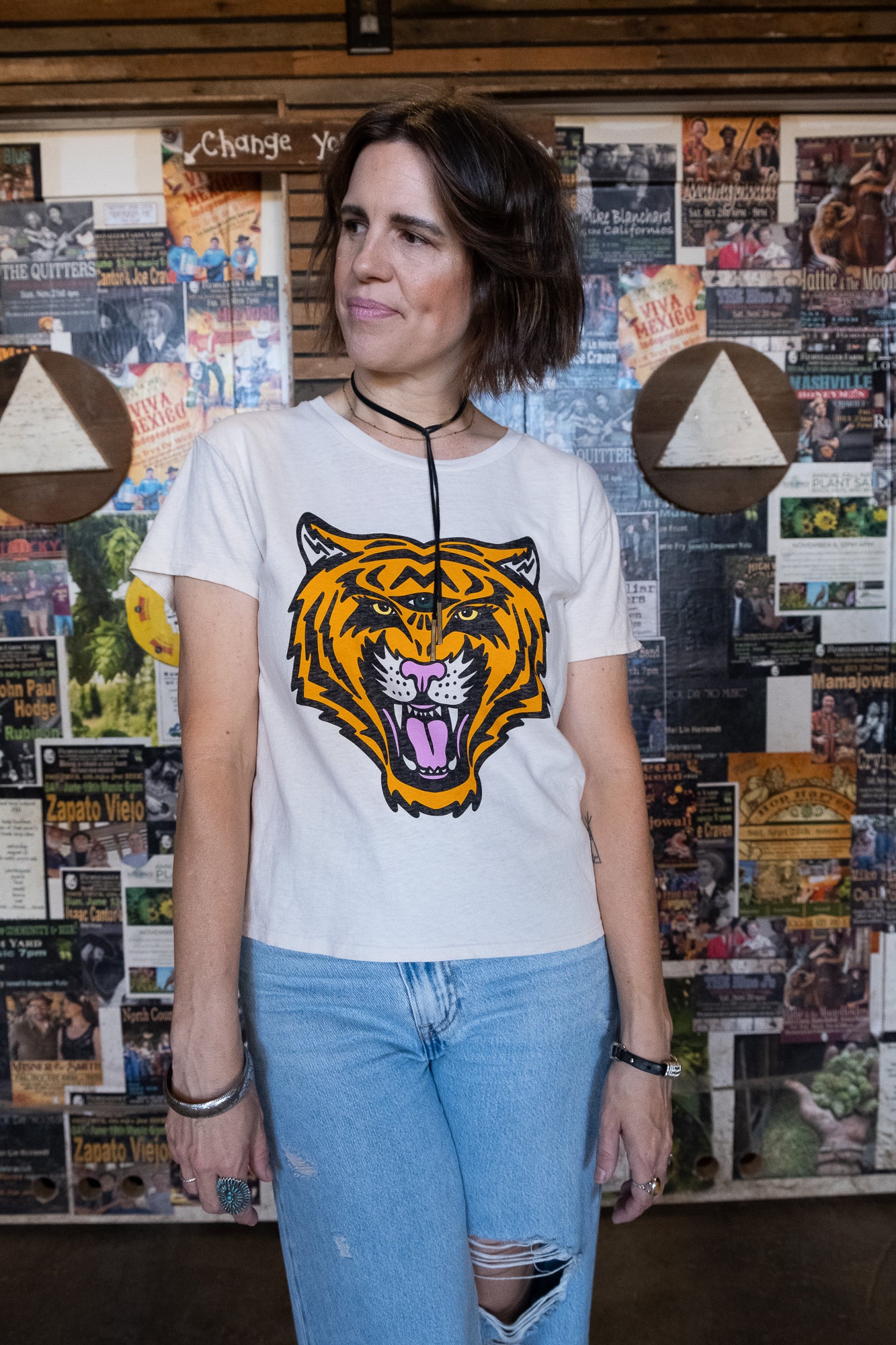 Thread Hippie Cosmic Tiger boxy tee styled.