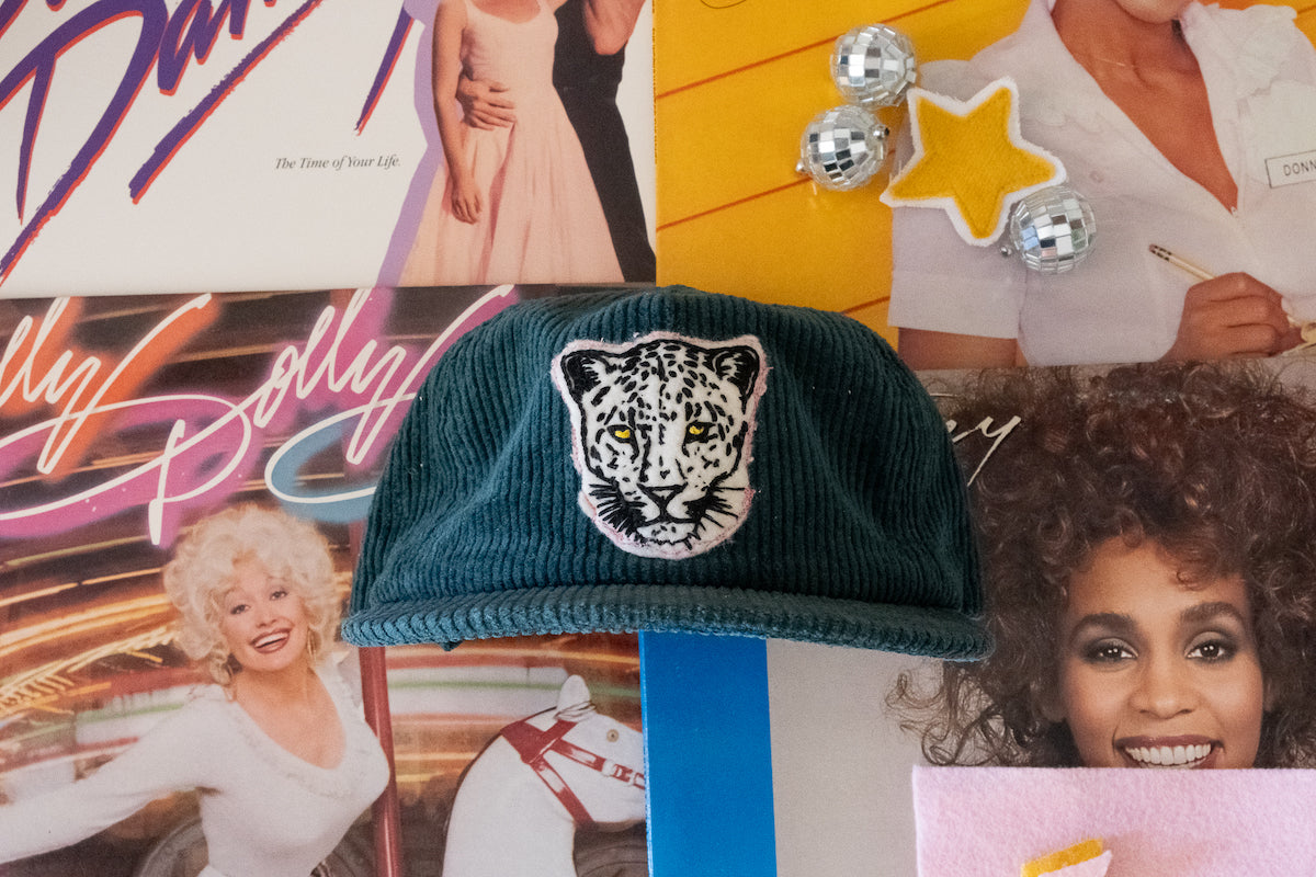 the "leopard" cap in green cord