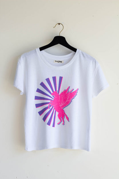 the "magic horse" graphic tee on white