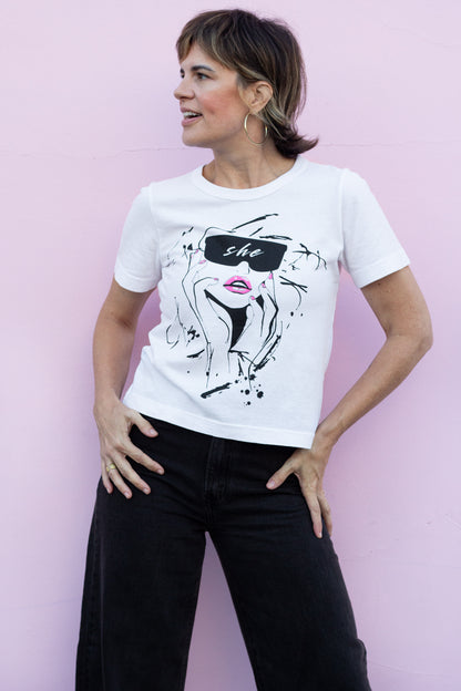 the "she energy II" graphic tee on white
