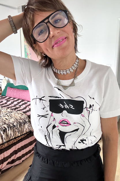 the "she energy II" graphic tee on white