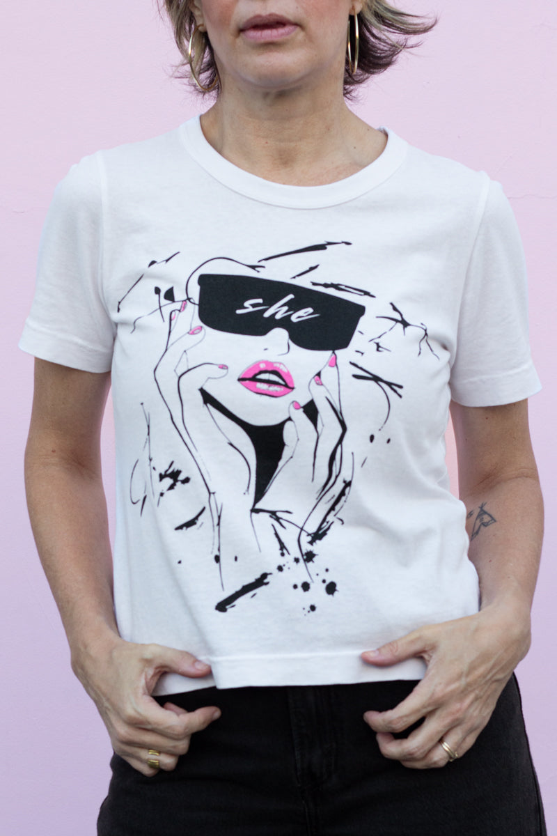 the "she energy II" graphic tee on white