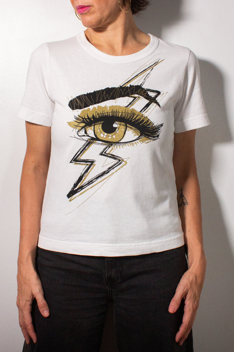 the "she's electric" graphic tee on white