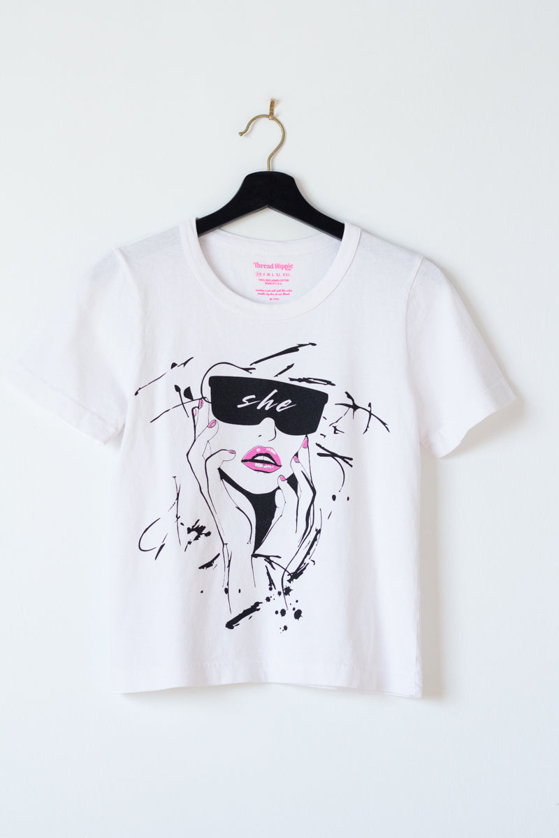 the "she energy II" graphic tee on white
