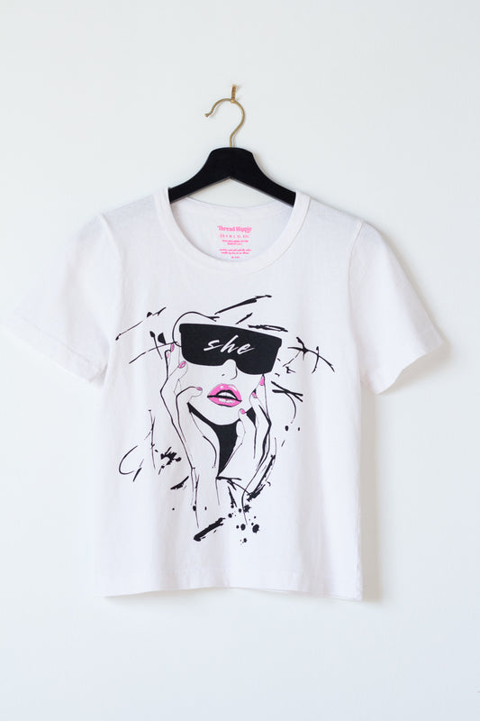 the "she energy II" graphic tee on white