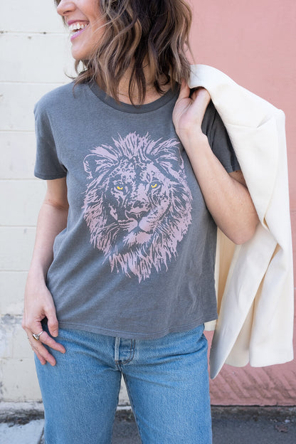 Street style photo of Thread Hippie's new Mane Energy tee for women. Made in LA.