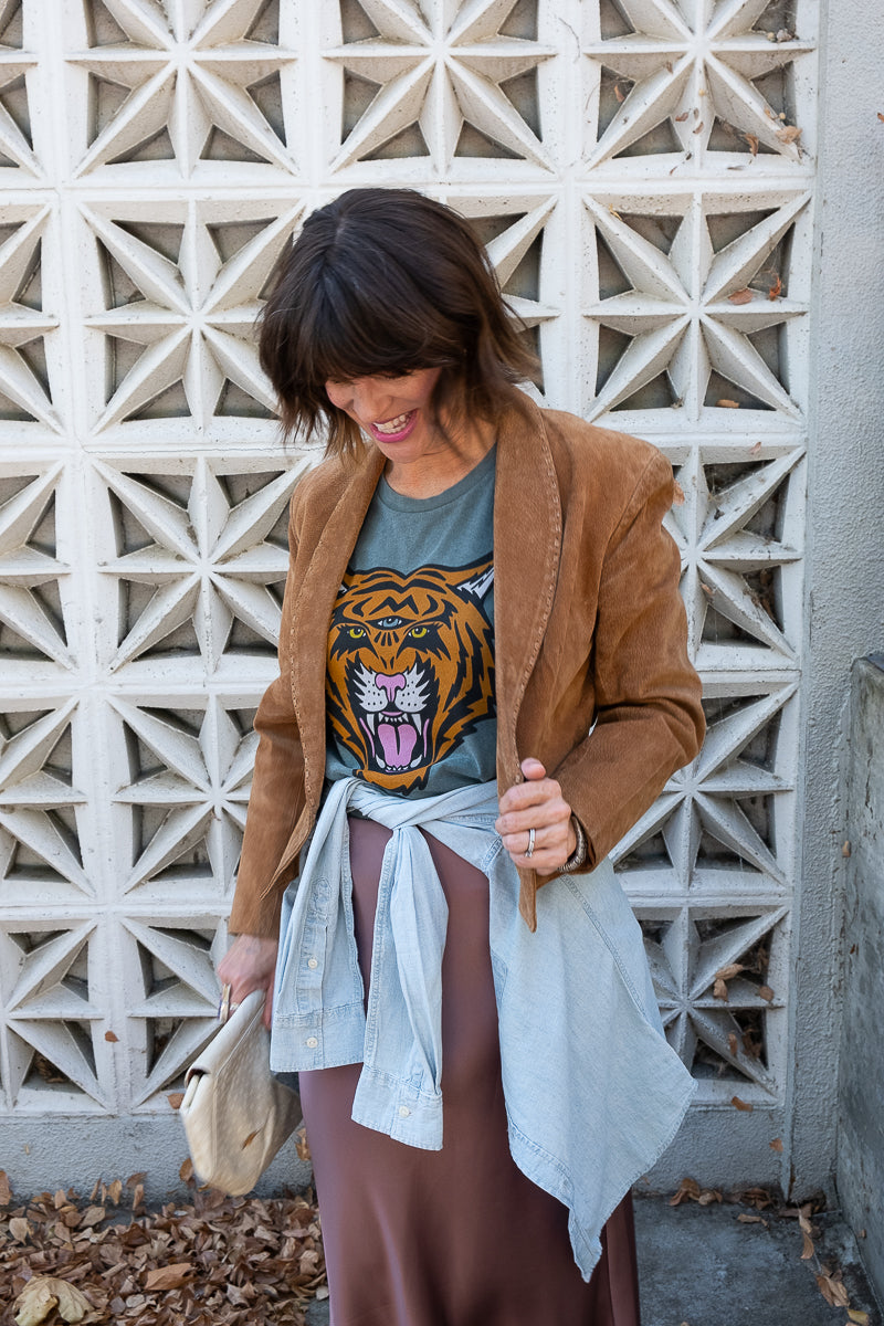 the "cosmic tiger" boxy tee on vintage green