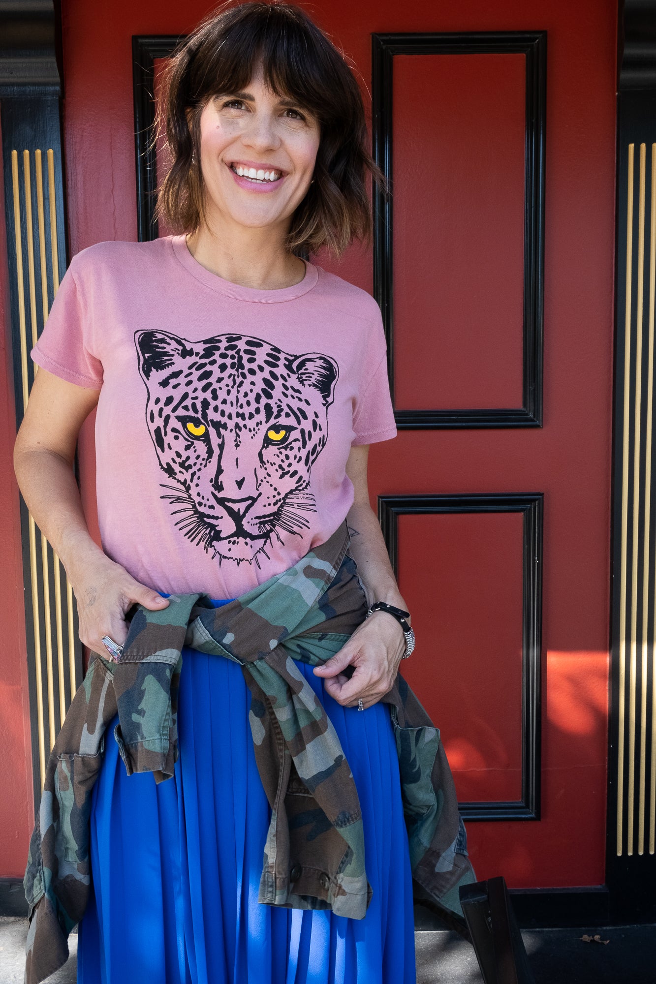 the "snow leopard" boxy tee on vintage pink