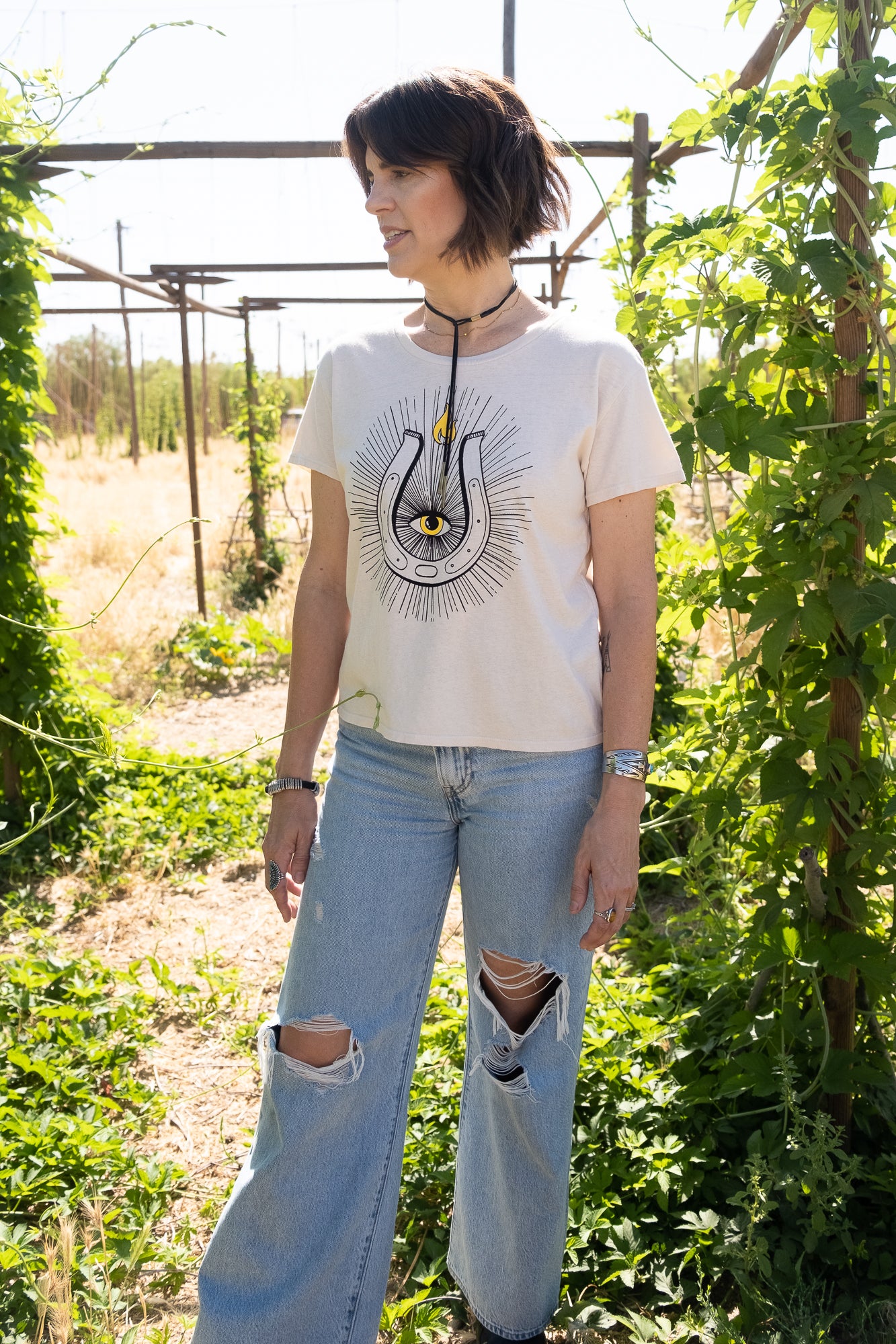 the "cosmic horseshoe" boxy tee on white