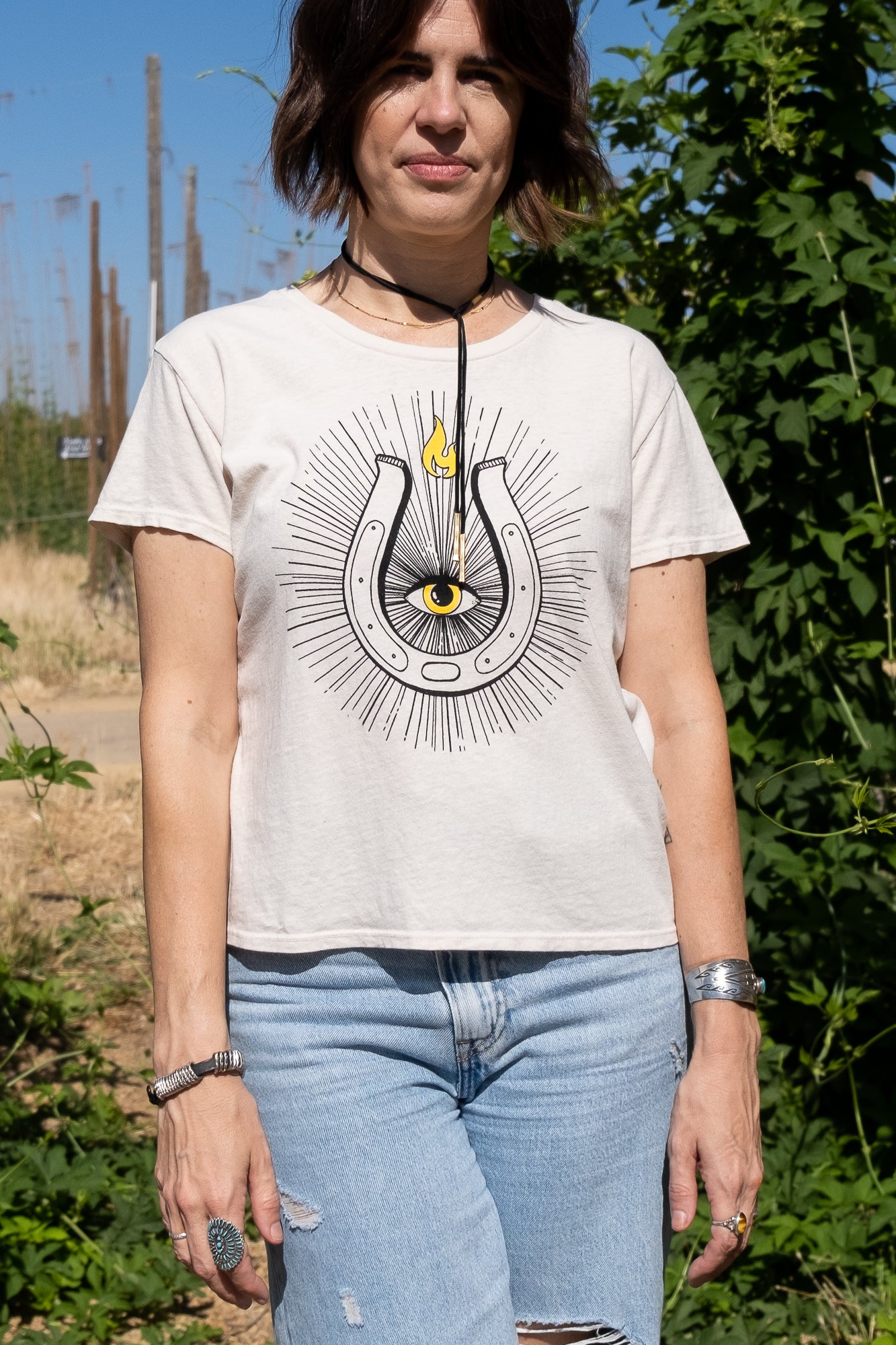 the "cosmic horseshoe" boxy tee on white