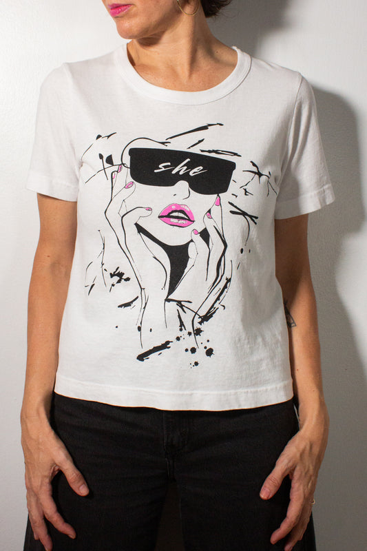 the "she energy II" graphic tee on white