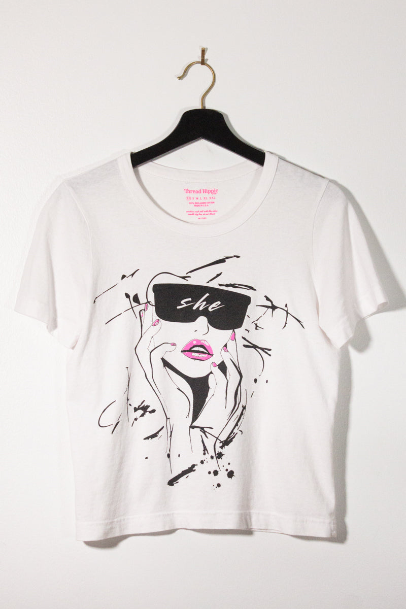 the "she energy II" graphic tee on white